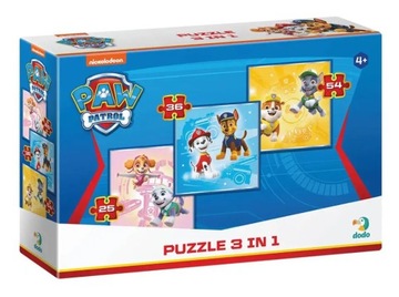 Puzzle Edukacyjne 3 in 1 Paw Patrol przygody szczeniąt Dodo