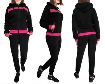 Ciepły DAMSKI dres DRESY z KAPTUREM 9124 KOMPLET czarny XXL