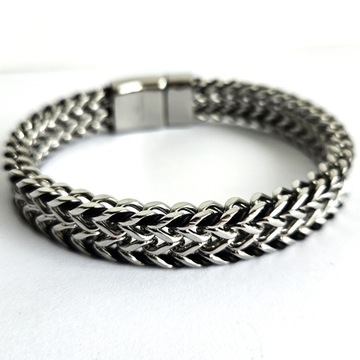 Piękna bransoletka męska, stal, skóra, 20,5cm JAKOŚĆ VERSATILE PREMIUM