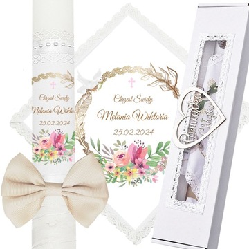 ŚWIECA NA CHRZEST SZATKA DO CHRZTU IMIĘ PUDEŁKO