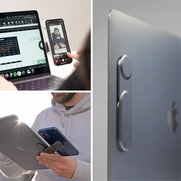 Универсальный магнитный держатель для смартфона, крепящийся к ноутбуку.