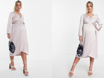 exRiver Island Maternity satynowa midi sukienka XS