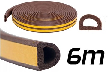 USZCZELKA DO DRZWI OKNA 9x6mm BRĄZOWA 6m SAMOPRZYLEPNA TYP D uszczelniająca