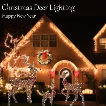 Oświetlone renifery świąteczne, dekoracyjna świecąca ozdoba zasilana bateriami