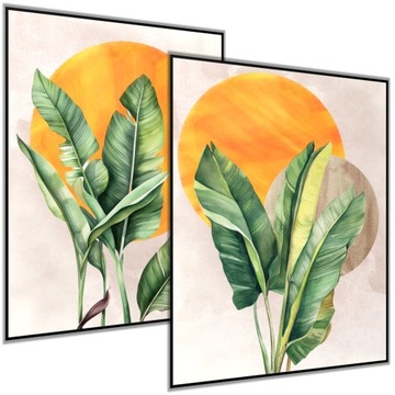 2 x PLAKAT 50X70 LIŚCIE DRZEWO BANANOWIEC LIŚĆ ROŚLINNE BEŻ BOHO DO SALONU