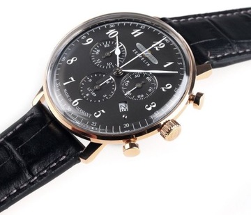 ELEGANCKI ZEGAREK MĘSKI ZEPPELIN 7084-2 CHRONO NA PASKU RETRO STYL 40mm