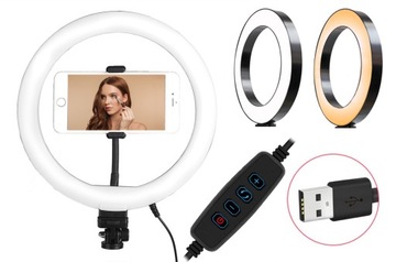 LAMPA PIERŚCIENIOWA RING LED 26cm USB ŚCIEMNIACZ