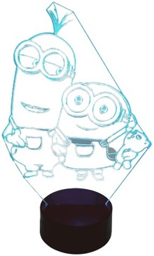 LAMPKA NOCNA 3D LED MINIONKI MULTIKOLOR PILOT USB