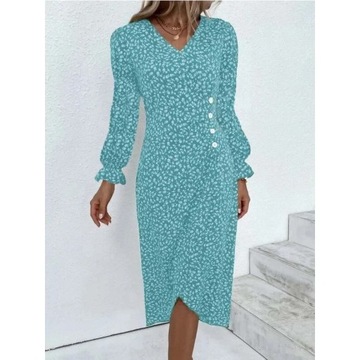 Elegant Floral Pleated H shaped Midi Dress Female