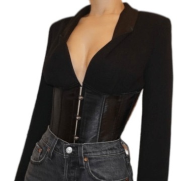 Атласный корсет с разглаживающим поясом черного цвета