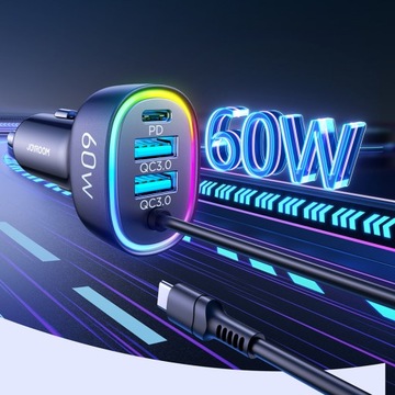 Быстрое автомобильное зарядное устройство Joyroom 4 в 1 PD, QC3.0, AFC, FCP с USB-кабелем