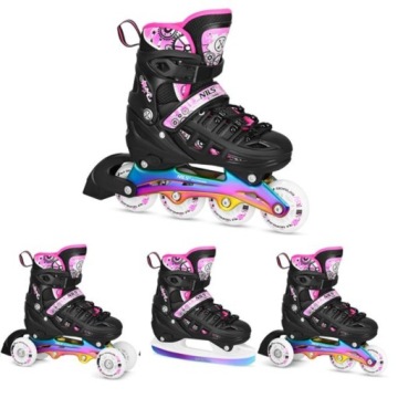Brusle 2v1 4V1 Růžové Nastavitelné Led pro děti ABEC7 Nils Extreme