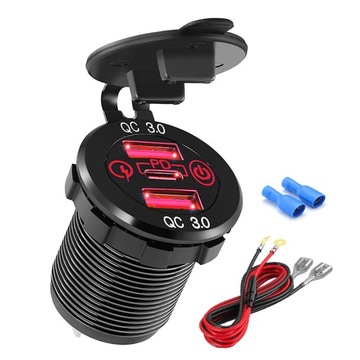 12V/24V potrójne USB C gniazdo ładowarki samocho