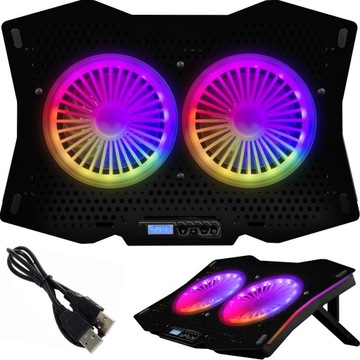 PODKŁADKA CHŁODZĄCA POD LAPTOPA 15,6 do 17,3 CALA Z DWOMA WENTYLATORAMI RGB