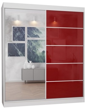 SZAFA 2D 140CM BIAŁA lustro+lacobel CZERWONY