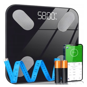 WAGA ŁAZIENKOWA BLUETOOTH SMART 25w1 180Kg ANALITYCZNA INTELIGENTNA + METR