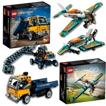 LEGO Technic SAMOCHODY 42147 Wywrotka / koparka + 42117 Samolot TECHNICS