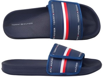 TOMMY HILFIGER POOL GRANATOWE BASENOWE KLAPKI RZEP