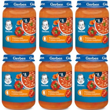 Gerber Pomidorowa z ryżem i indyk. po8mies. 6x190g