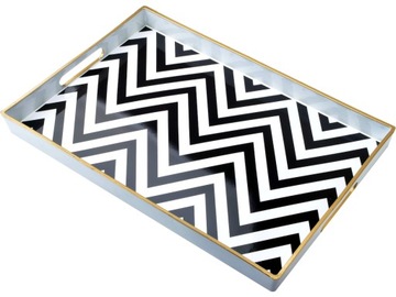 BLANCHE Dekoracyjna prostokątna TACA 40 x 26 x 3,5 cm - czarno-białe paski