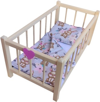 Деревянная КРОВАТЬ для кукол - ПОСТЕЛЬНОЕ ИЗДЕЛИЕ 3 ЭЛЕМЕНТА