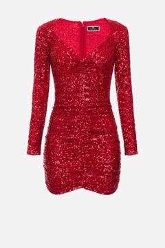 ELISABETTA FRANCHI - SUKIENKA MINI RED Z CEKINOWEJ TKANINY ROZM. M