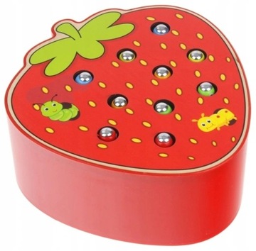 GRA DREWNIANA ZŁAP ROBACZKA MAGNES TRUSKAWKA KIJEK