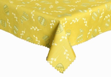 Obrus hydrofobowy wielkanocny żółty PISANKI JAJKA LISTKI 220x140cm WZ3220