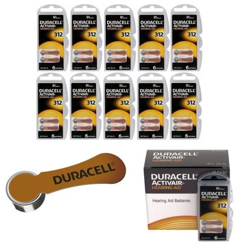 60x Bateria Słuchowa DURACELL 312 PR41