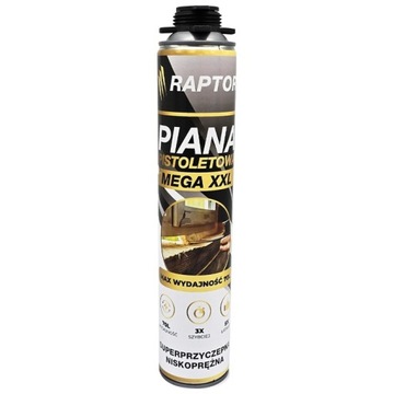 RAPTOR XXL PIANA MONTAŻOWA POLIURETANOWA MEGA WYDAJNA PIANKA 850ml