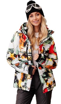 KOLOROWE ZYGZAKI ZIMOWA KURTKA NARCIARSKA NA STOK NA NARTY DAMSKA CIEPŁA S