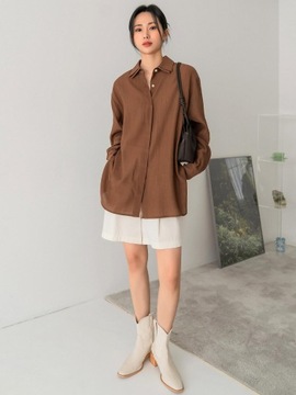 A018R7 КОРИЧНЕВАЯ СВОБОДНАЯ КЛАССИЧЕСКАЯ РУБАШКА DAZY XL