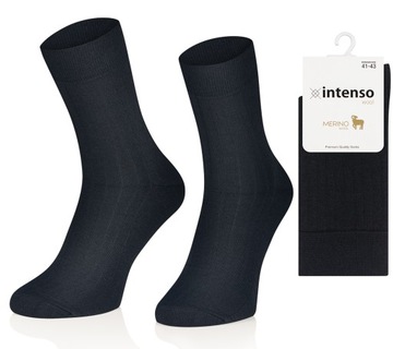SKARPETY BEZUCISKOWE WEŁNIANE 90% MERINO CZARNY