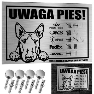 NIERDZEWNA Tabliczka UWAGA PIES! BULTERIER Bull Terrier 30x20 Aluminium