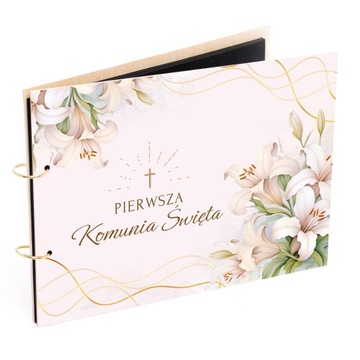 Drewniany album na zdjęcia z Pierwszej Komunii Świętej prezent na Komunię