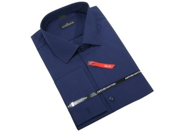 KOSZULA GRANATOWA GŁADKA 45/46 170-176 SLIM FIT