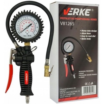 VERKE V81265 PISTOLET DO POMPOWANIA KÓŁ Z MANOMETREM 8 bar