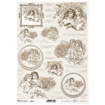 PAPIER RYŻOWY A4 do decoupage vintage anioły ramki