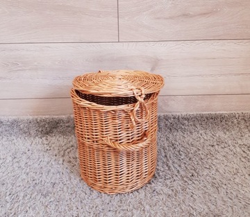 KOSZ WIKLINOWY Z POKRYWĄ, OKRĄGŁY POJEMNIK