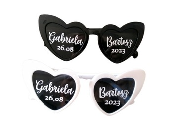 очки-сердечки на свадьбу, девичник, персонализированные с надписями