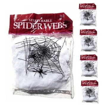 DEKORACJE HALLOWEEN PAJĘCZYNA BIAŁA 300g PAJĄKI
