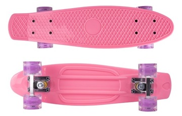 ДЕТСКИЙ СКЕЙТБОРД FISZKA, СВЕТЯЩИЕСЯ СВЕТОДИОДНЫЕ КОЛЕСА, 56 СМ, СЛОЙ РОЗОВЫЙ ABEC7
