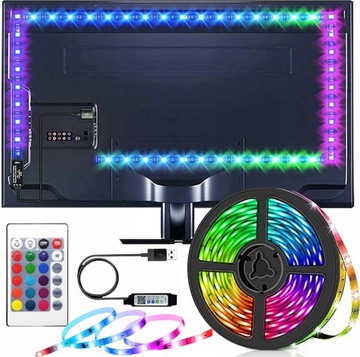 TAŚMA RGB LED USB PODŚWIETLENIE TV + PILOT 5V 3M