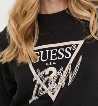 GUESS Icon bluza bawełniana cyrkonie koraliki czarna damska logo XS
