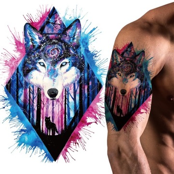 TATUAŻ ZMYWALNY TYMCZASOWY WODNY 21x15 DUŻY WILK