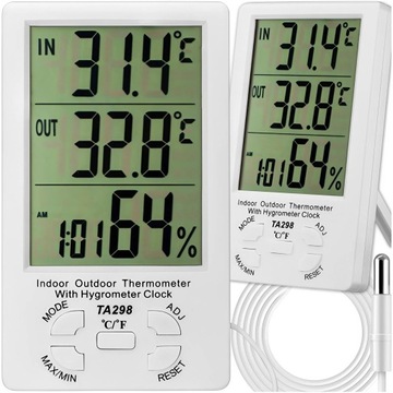 STACJA POGODY POGODOWA TERMOMETR HIGROMETR LCD ZEGAR Z SONDĄ POKOJOWY