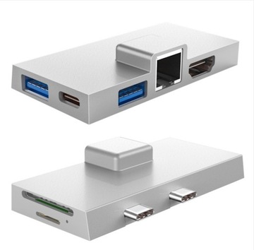 Adapter HUB 7w2 USB 3.1 TYPE-C RJ45 HDMI TF/SD Surface Pro 9 aluminium