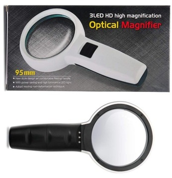 ЛУПА ДЛЯ ЧТЕНИЯ СО СВЕТОДИОДНОЙ ПОДСВЕТКОЙ 5X 95 мм, 3x LED