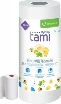 TAMI BAWEŁNIANE RĘCZNIKI DLA NOWORODKÓW ROLKA 50sz