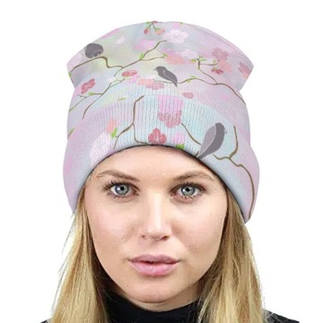 Czapka Zimowa Męska Beanie Wiosna Jesień Damska w Kwiaty